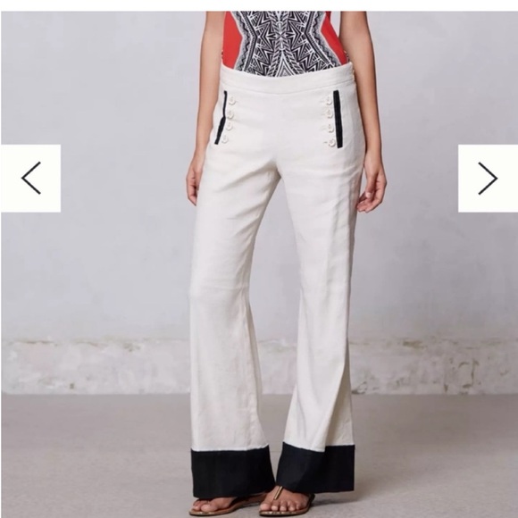 ANTHROPOLOGIE Leifsdottir Starboard Colorblocked Wide-Legs Linen Blend US 6 - Picture 1 of 8